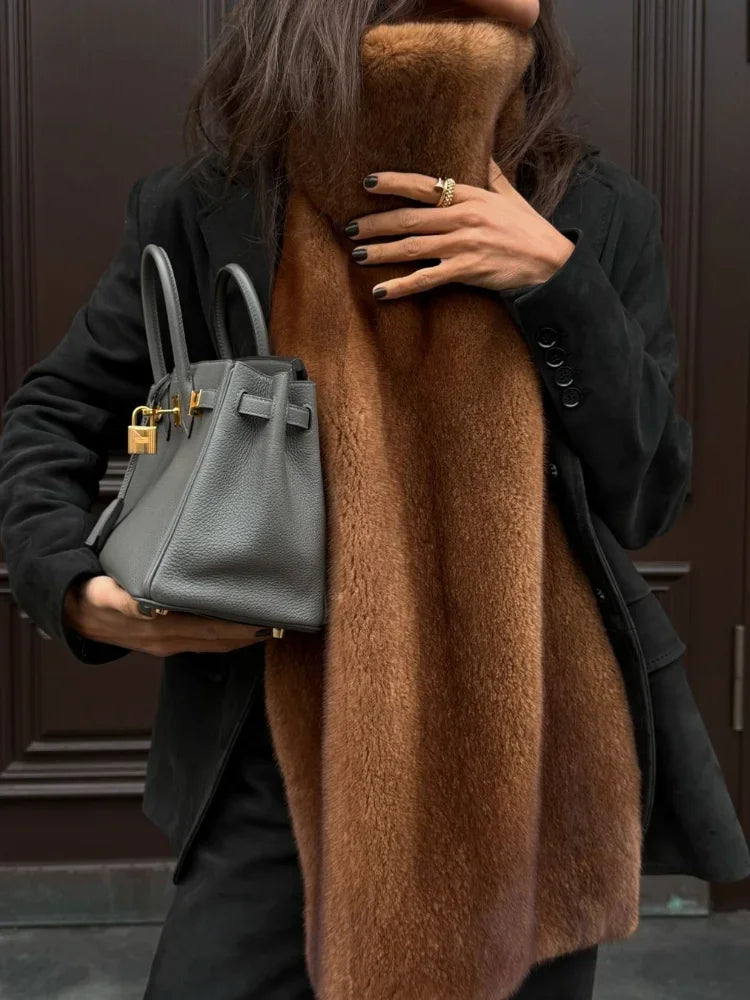 Mojoyce-2025 Women Warm Thicken Vest Fashion Turtleneck Furry Fur Sleeveless Waistcoats Lady Luxuries New Winter Street Party Outerwears