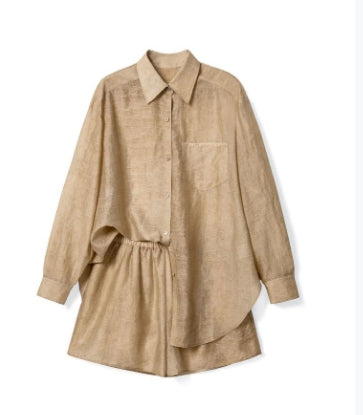 MEDUSA?BL1263 Tencel long sleeve shirt pants set for summer
