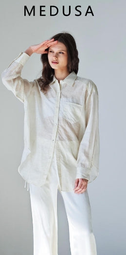 MEDUSA?BL1263 Tencel long sleeve shirt pants set for summer
