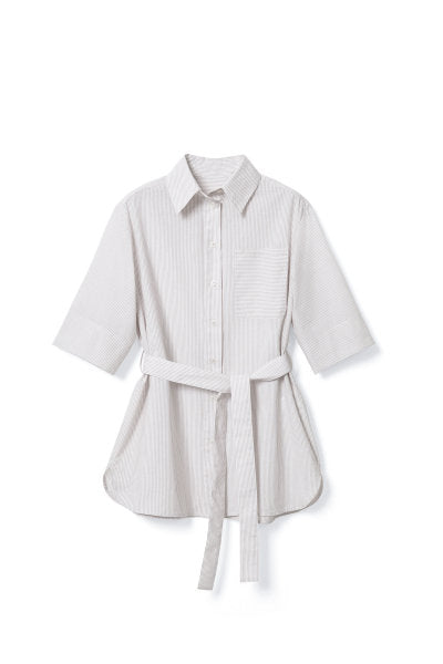 MEDUSA?BL1260 Minimalist belt striped short-sleeved shirt suitable for summer