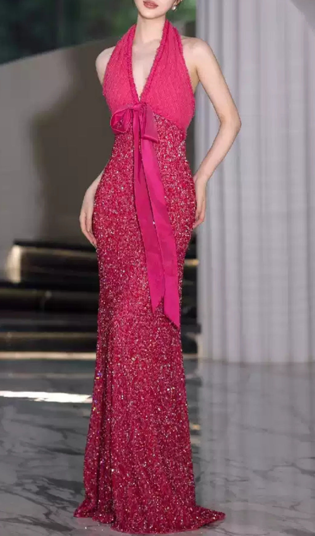 Colletta Rose Red Halter Sequin Maxi Dress