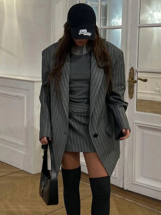 Mojoyce High Waist Slim Skirt Sets For Women Luxury Loose Long Sleeve Coats Woman Temperament Blazer 2 Piece Sets Womens Outfits