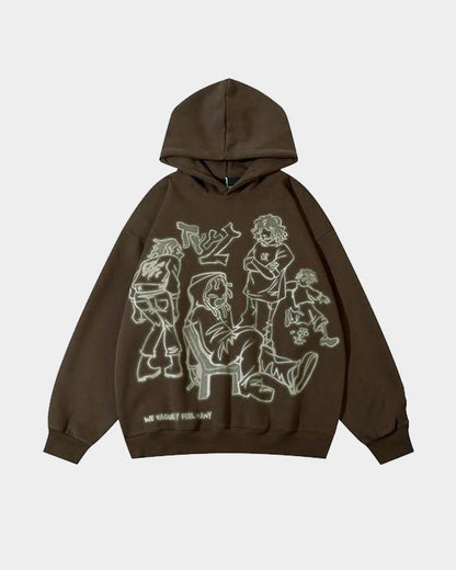 Y2K Graffiti Street Cartoon Character Dynamic Printing Hoodie