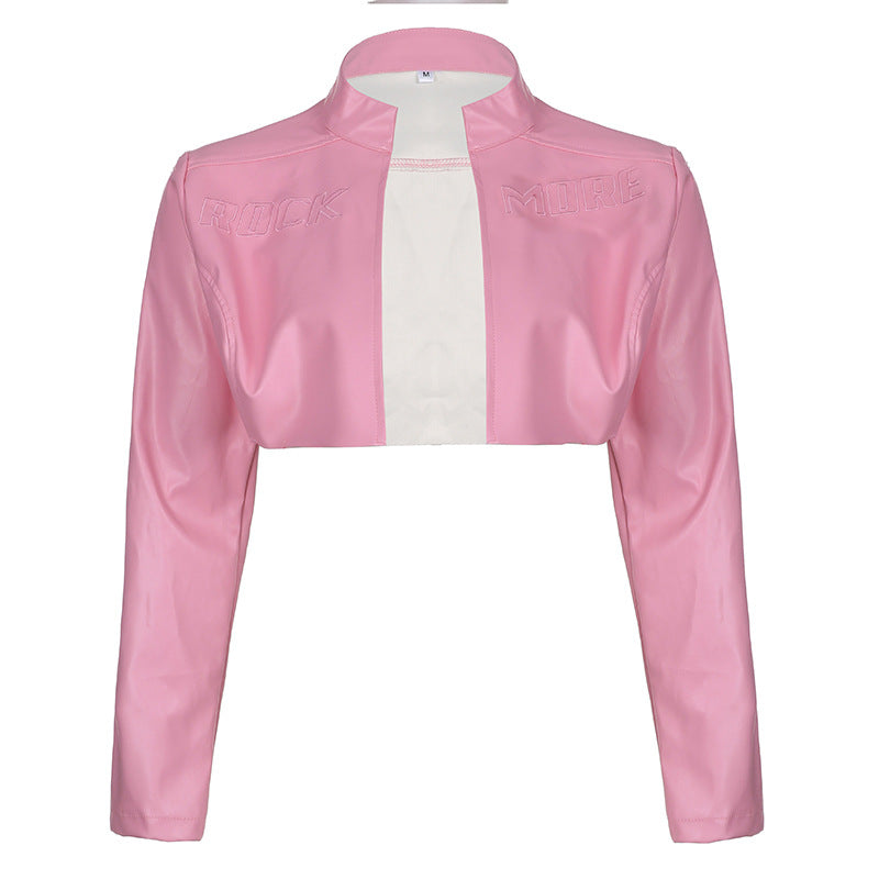 Mojoyce PU Leather Jackets Coats Women 2022 Autumn Patchwork Long Sleeve High Street Cropped Jackets Casual Motorcycle Y2K Tops
