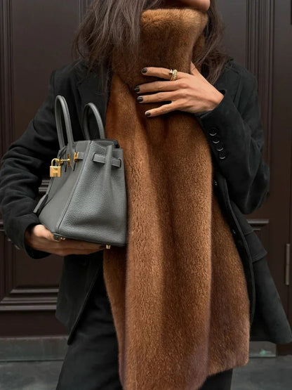 Mojoyce-2025 Women Warm Thicken Vest Fashion Turtleneck Furry Fur Sleeveless Waistcoats Lady Luxuries New Winter Street Party Outerwears