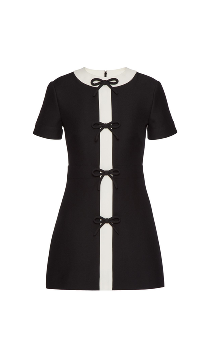 Black Crepe Couture Bow Mini Dress