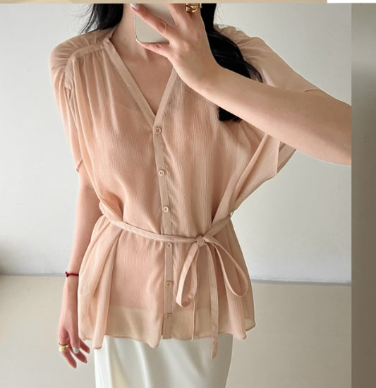 BL1271  Chiffon loose short sleeve 2-piece set for summer
