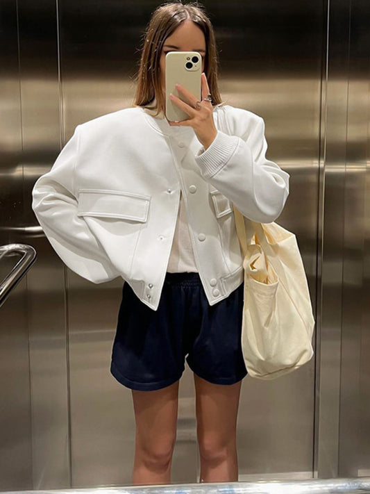 Mojoyce Slim Cotton Jackets For Women Casual Winter Long Sleeve Short Coat Woman Street Temperament Clothes Women's Autumn 2023