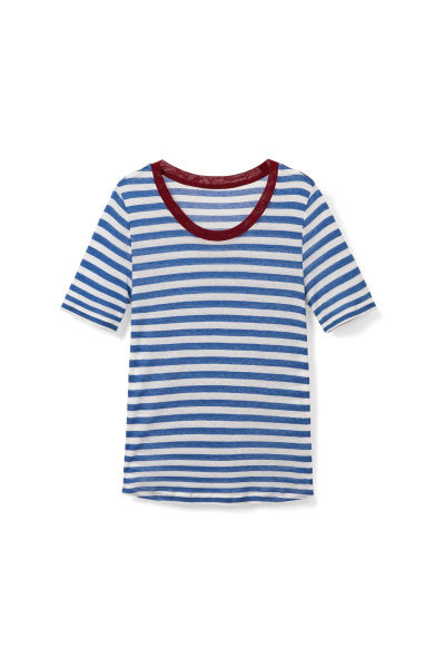 MEDUSA?ZY8001Navy striped Tencel wool T-shirt is suitable for summer