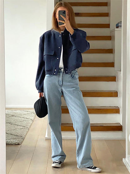 Mojoyce Slim Cotton Jackets For Women Casual Winter Long Sleeve Short Coat Woman Street Temperament Clothes Women's Autumn 2023
