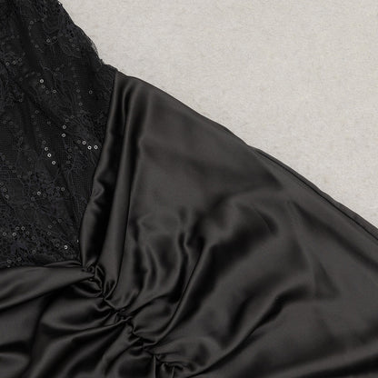 Belgin Black Lace Sequin Corset Maxi Dress