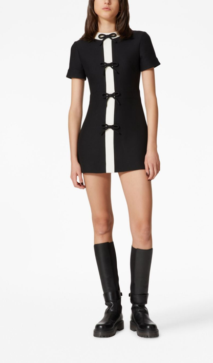 Black Crepe Couture Bow Mini Dress