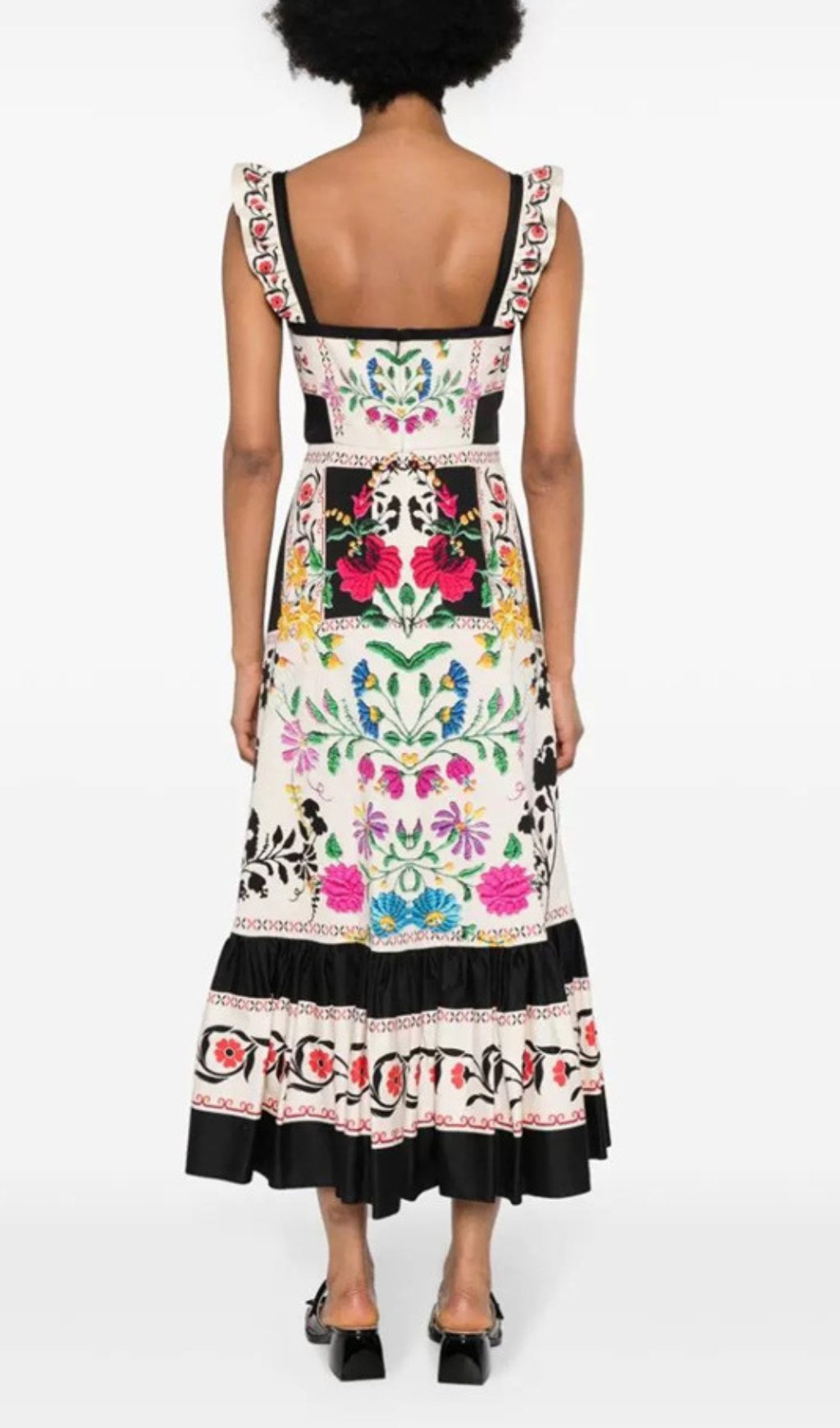 Avellana Ruffle Strap Floral Midi Dress