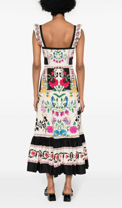 Avellana Ruffle Strap Floral Midi Dress