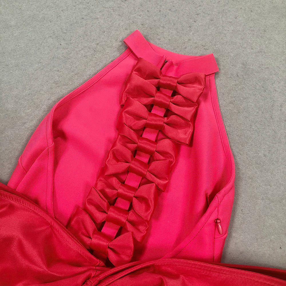 Bernt Pink Bow Backless Maxi Bandage Dress