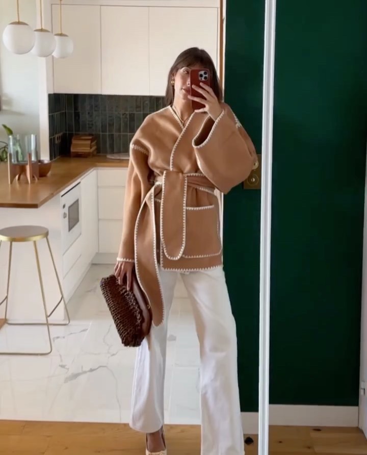 Mojoyce Lace Up Cardigan Coat Woman Long Sleeve V Neck Femme Jackets 2024 Autumn Fashion Slim Elegant Women's Tweed Jacket New