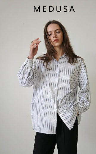 MEDUSA?BL1215Loose cotton shirt with lazy temperament for spring and autumn