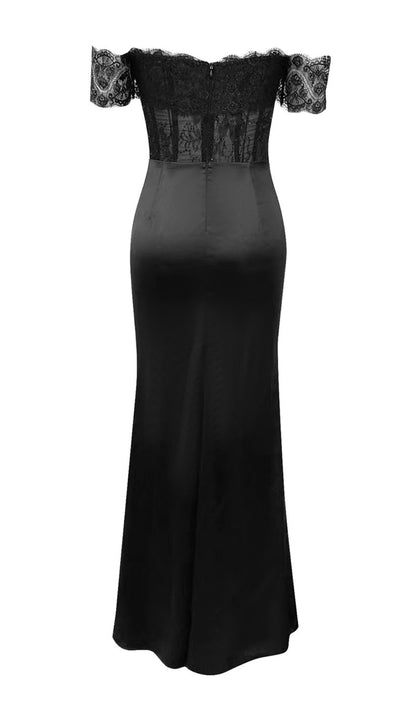 Belgin Black Lace Sequin Corset Maxi Dress