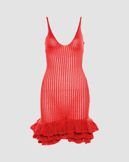 Ruffles Hem Crochet Cami Mini Dress